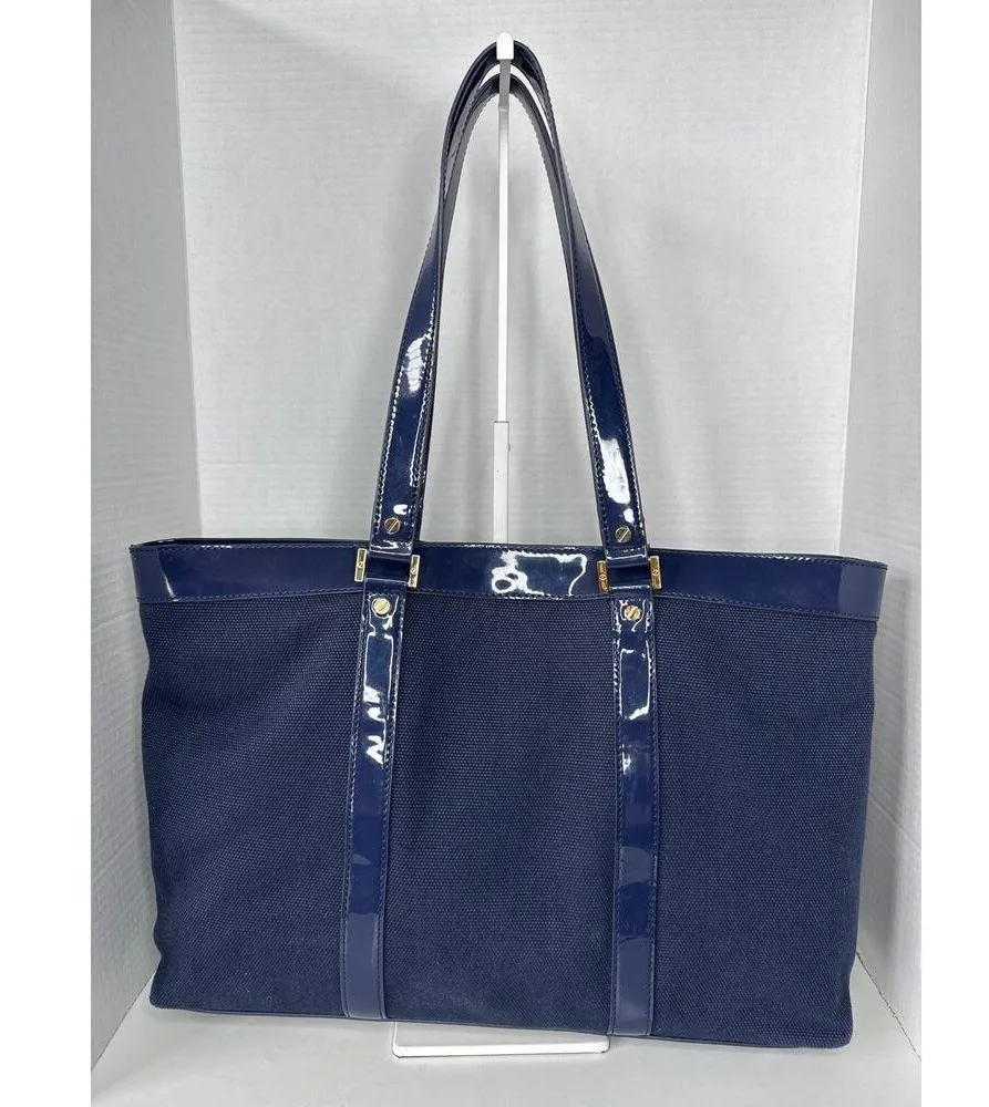 Tory Burch Canvas Jane Tote navy patient leather Shoulder Bag - Image 3