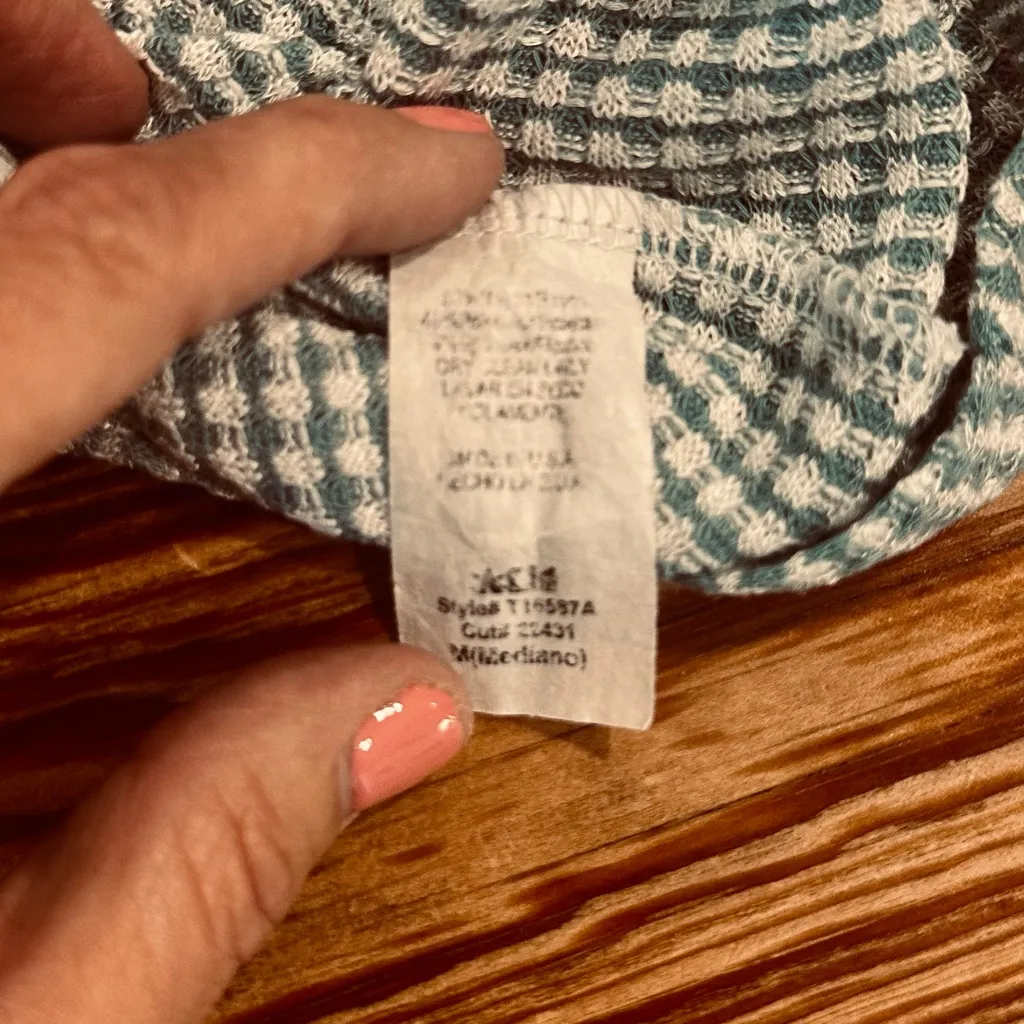 Elegant Green & White Houndstooth Checkered Women's Top Size M - Image 4