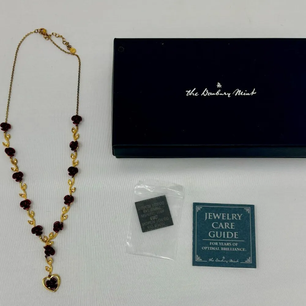 Danbury Mint Dozen Roses Drop Heart Necklace & Dozen Roses Bracelet Set 24k Red - Image 5