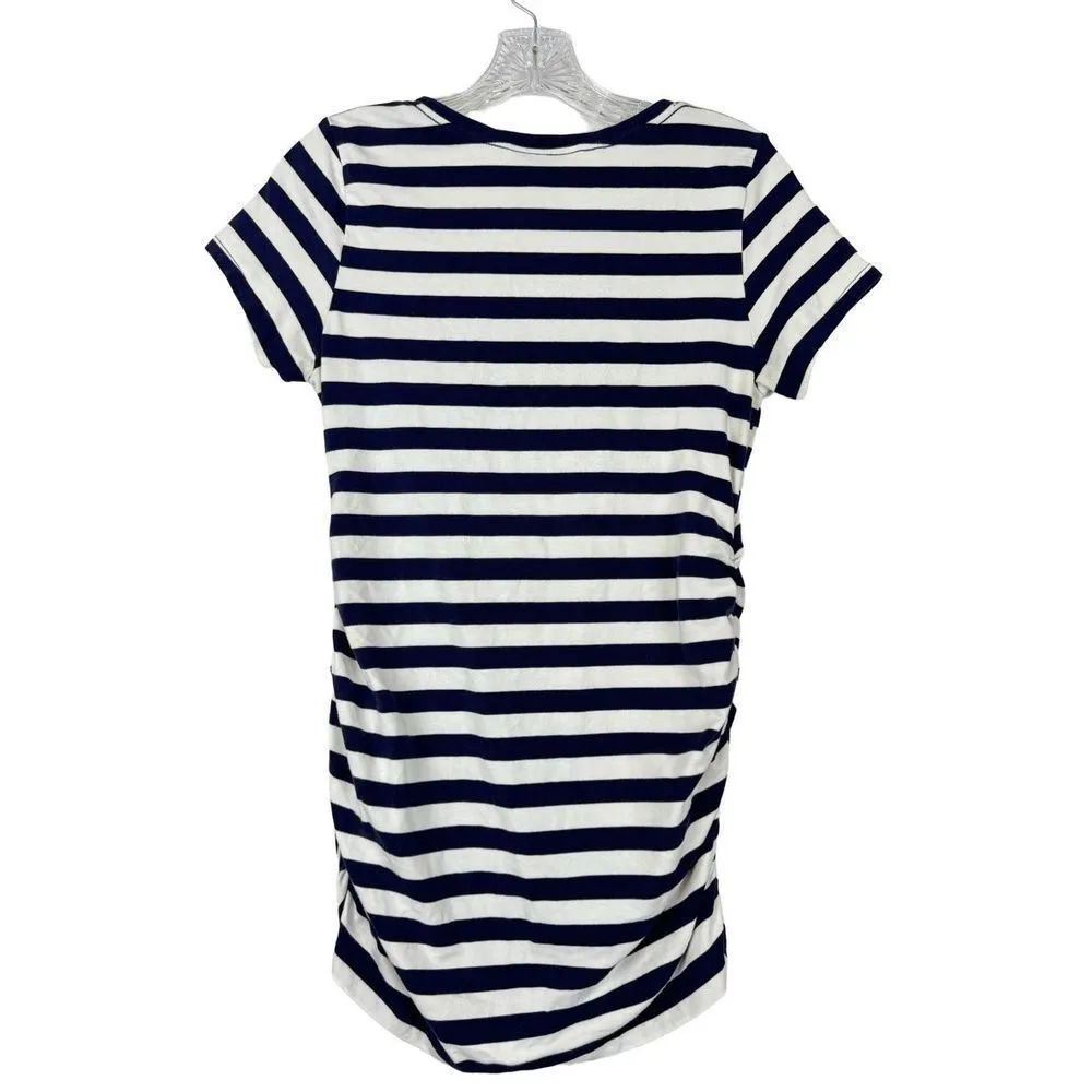 A Pea in the Pod Maternity Striped V-Neck Ruched Sides Tee Sz S White Blue - Image 5