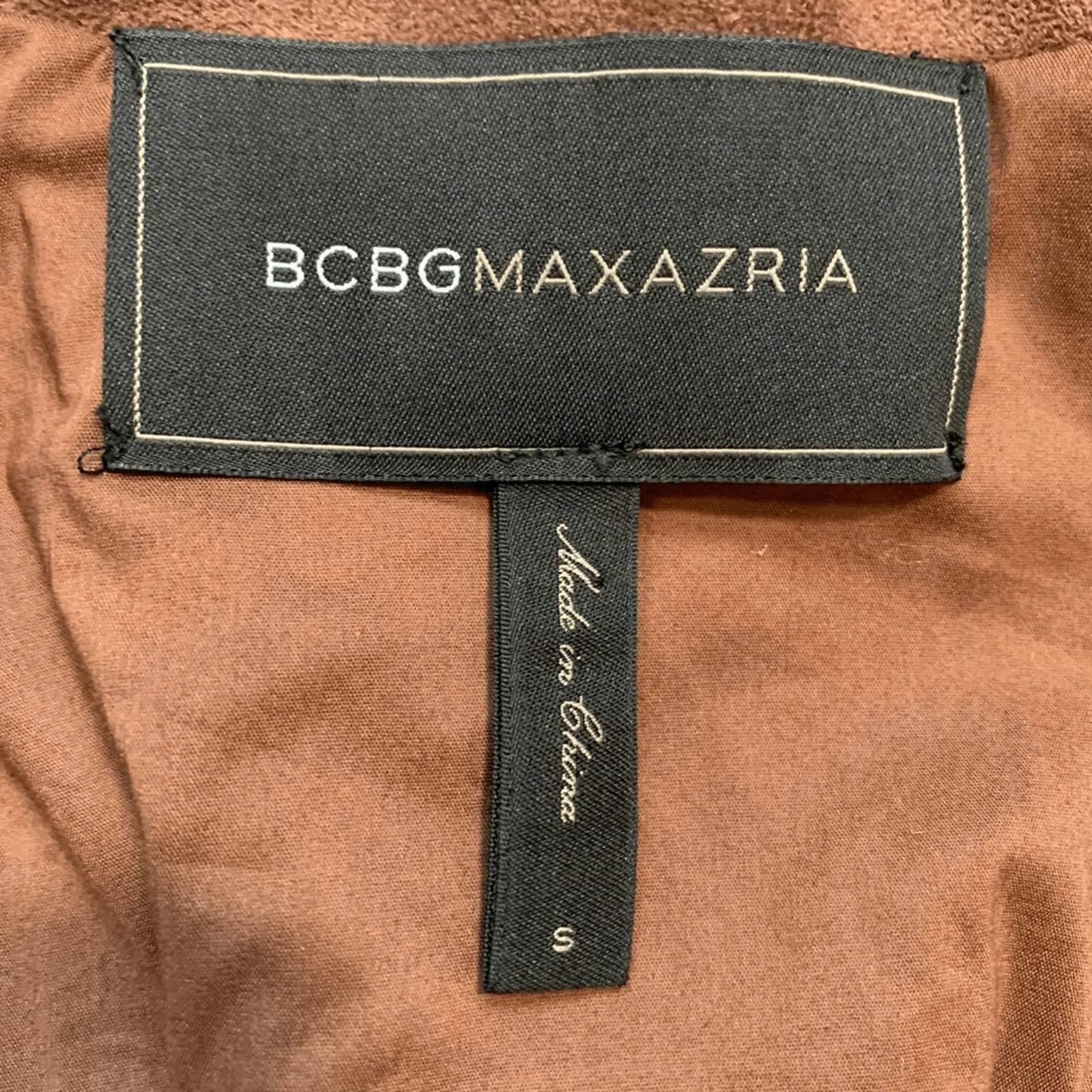 BCBGMAXAZRIA Reiss Fitted Fringe Jacket Toffee Faux Suede Leather Size Small - Image 10