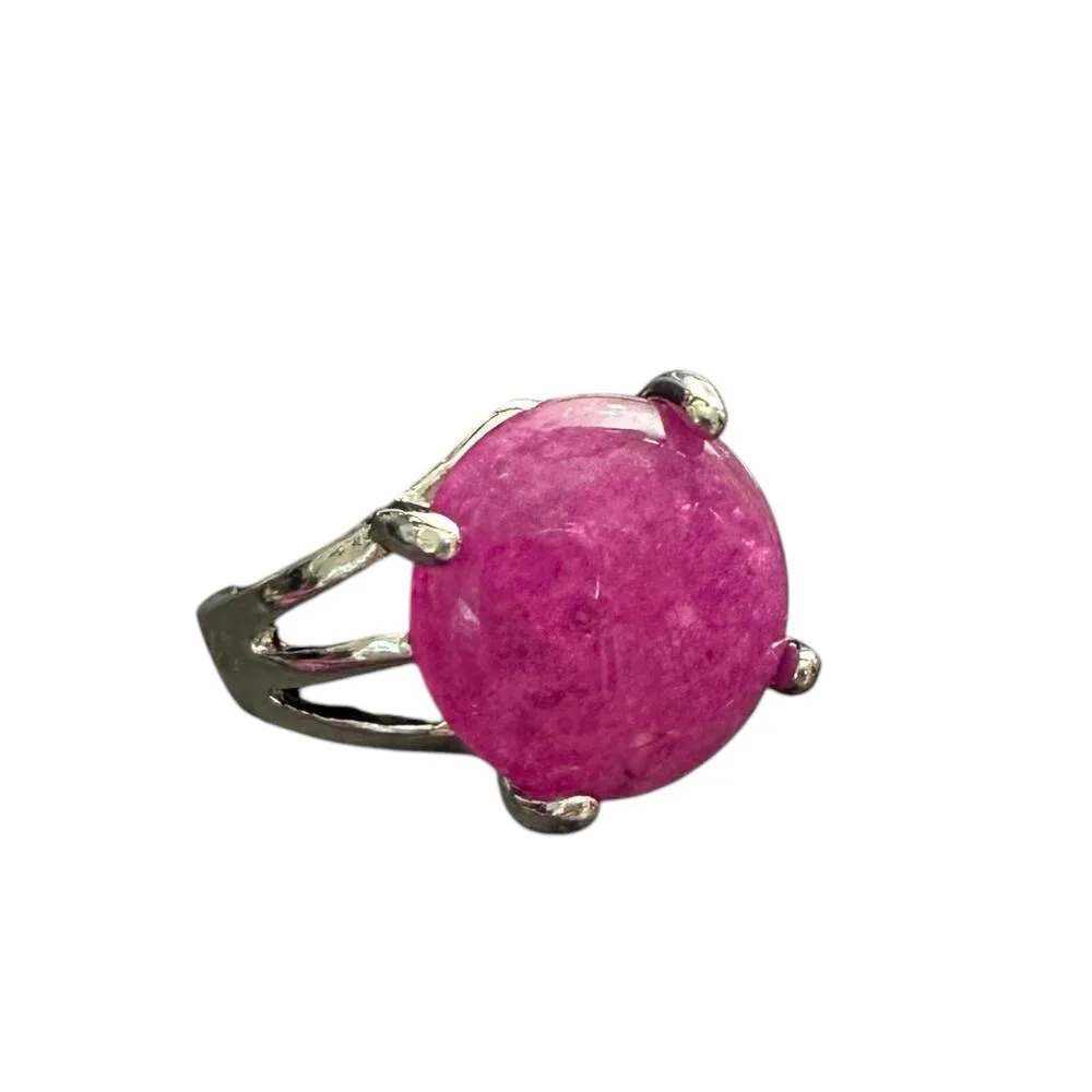 Strawberry Quartz Pink Ring Silver Plated Size 6 Costume Fashion Jewelry - Image 2