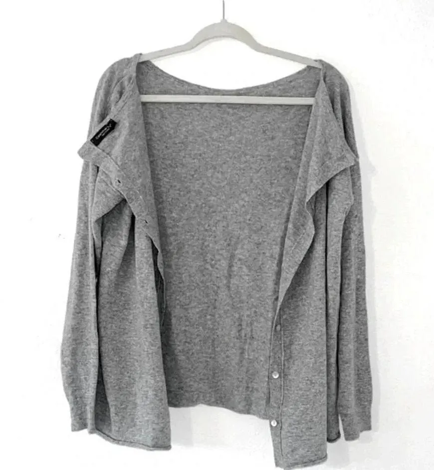 Cashmere silk blend cardigan sweater back buttons made in Italy neutral sweater Gray Size L - Image 4