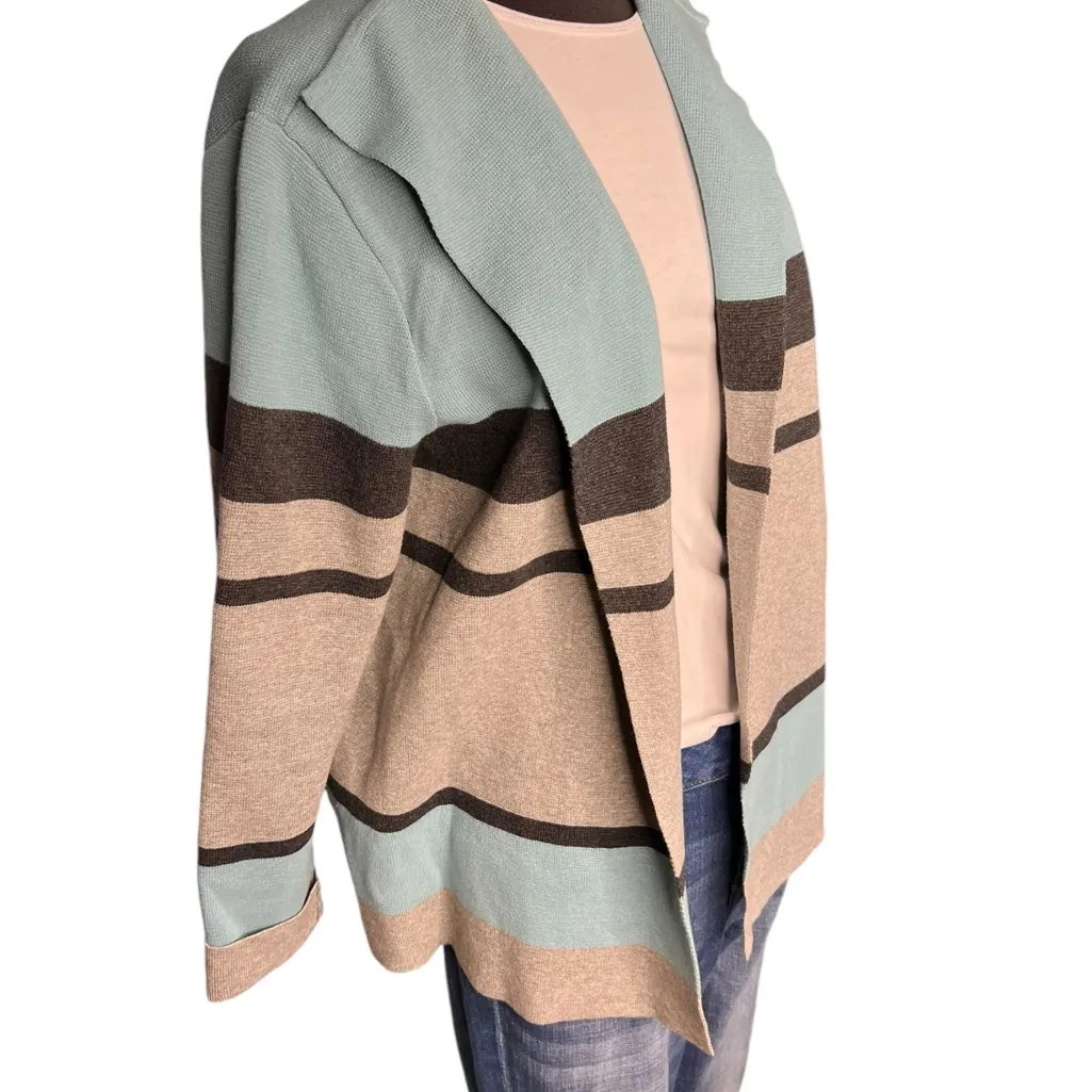 Charter Club Womens long sleeve long open cardigan Blue Gray Black 100% cotton L - Image 2