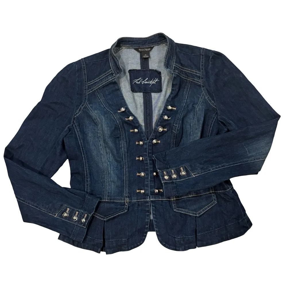 NWT White House Black Market Peplum Hem Military Jean Jacket, Sz 14 - Image 13