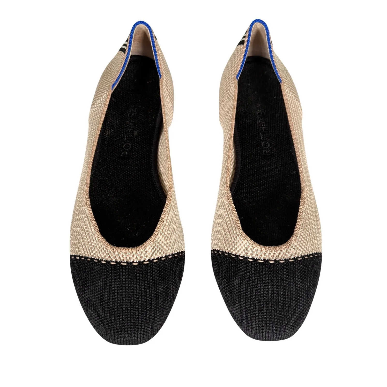 Rothy's The Square Tuxedo Knit Cap Toe Ballet Flats Black CreamUS 8.5 - Image 2