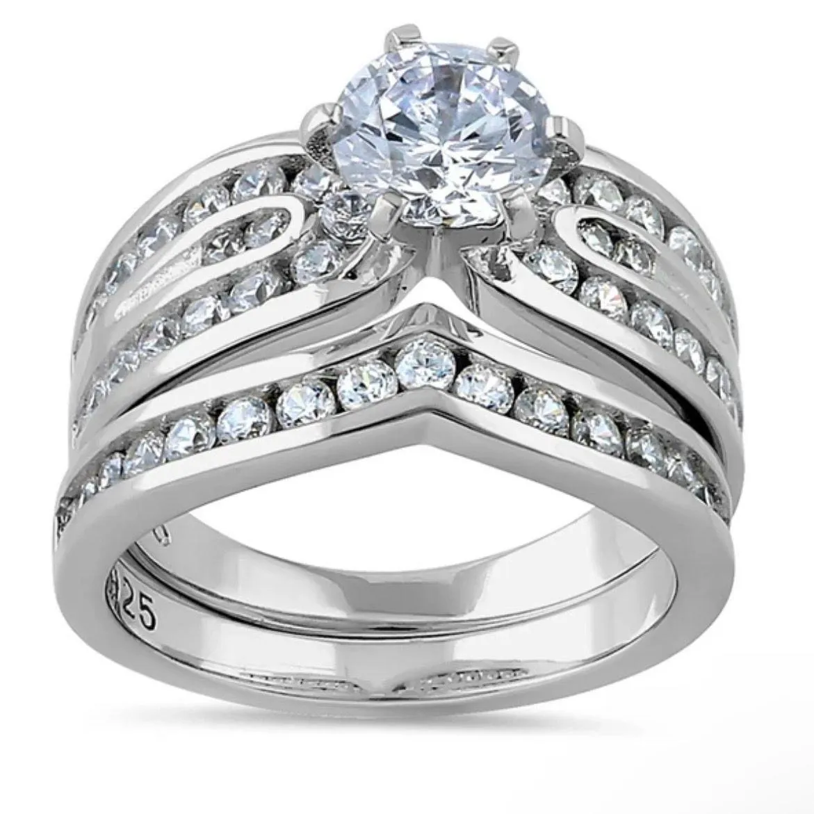SIZE 6 925  Elegant Engagement Set CZ Ring - Image 2