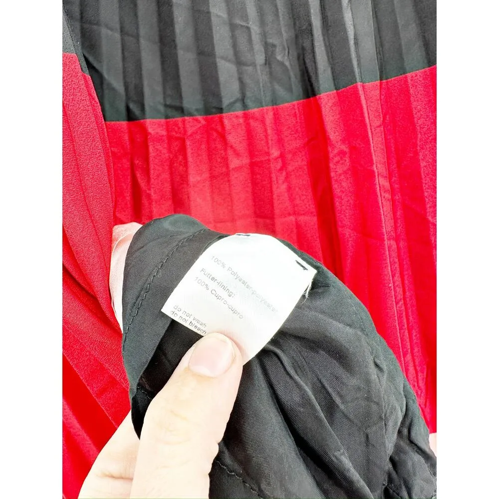Akris Punto Colorblock Plissé Pleated Midi Skirt Red Pink Size 10 FLAW - Image 6