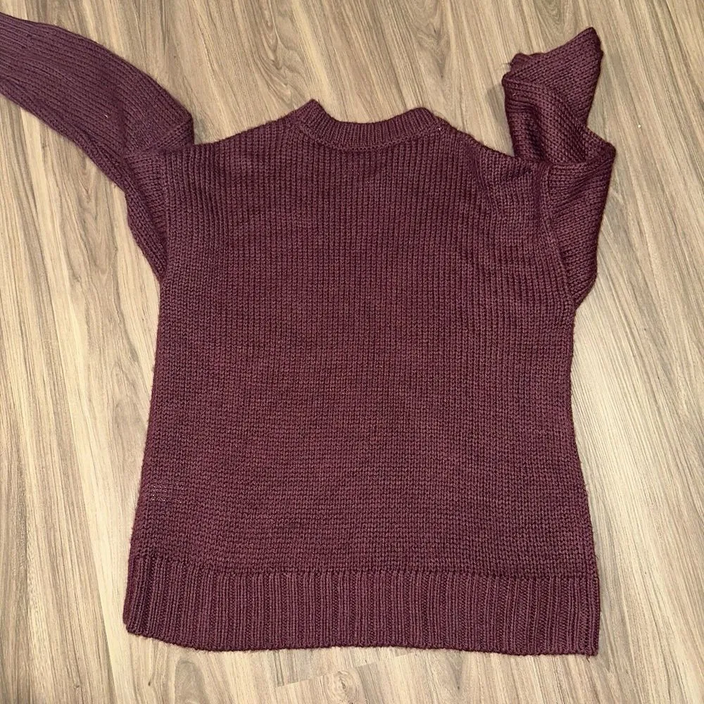 Victoria Secret Pink Boyfriend Sweater Knit Campus‎ Crew Pullover Maroon Size S - Image 4