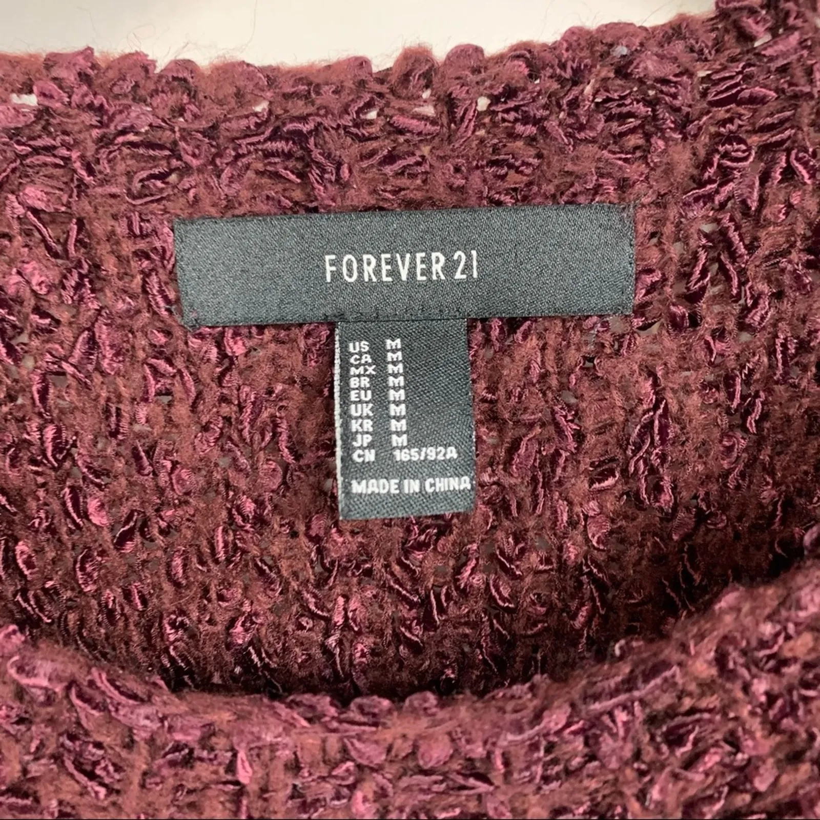 Burgundy Textured Scoop Neck Sweater Medium - Image 7