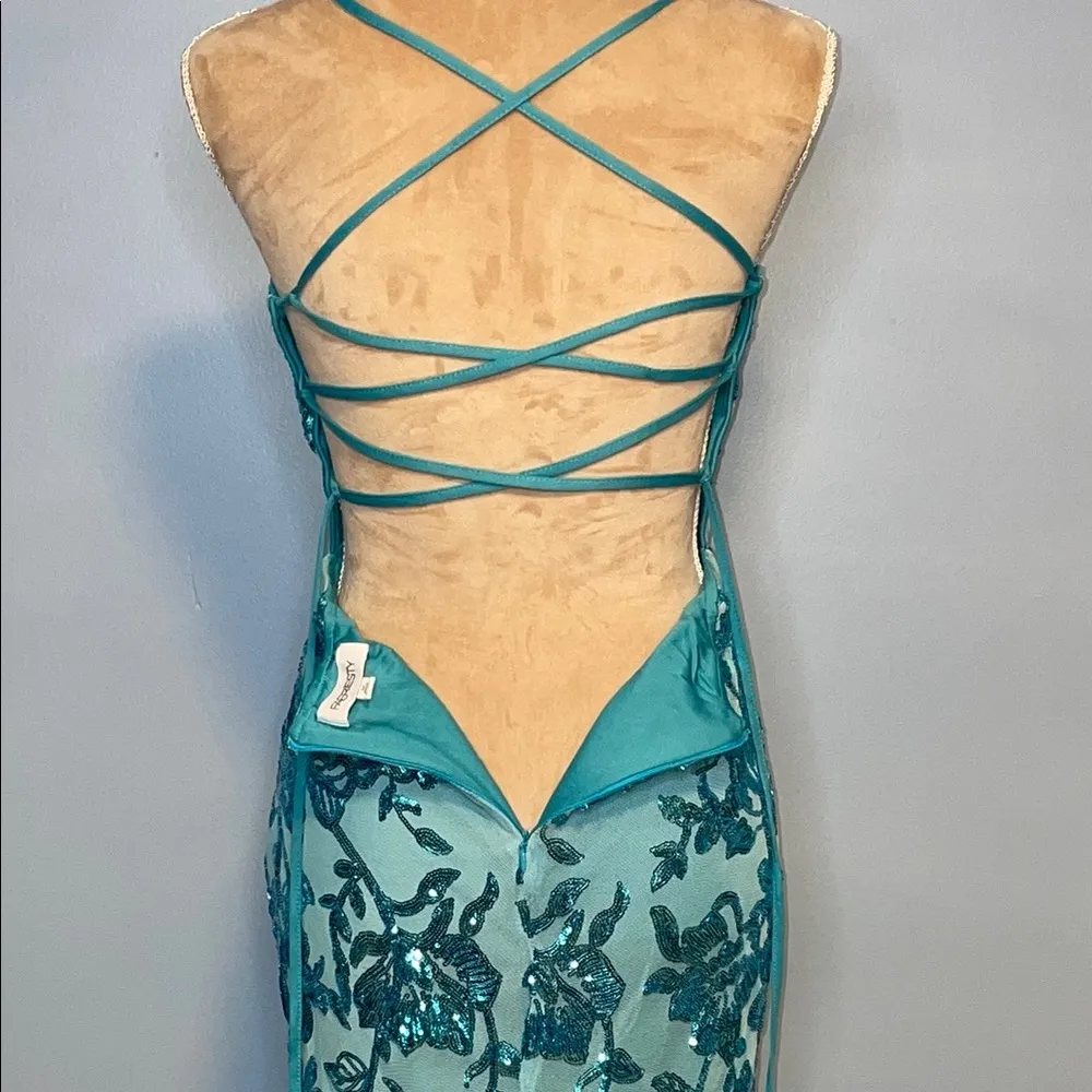 Faeriesty Spaghetti Strap Back Lace Up Sequin Women’s Dress Size Medium … Green - Image 14