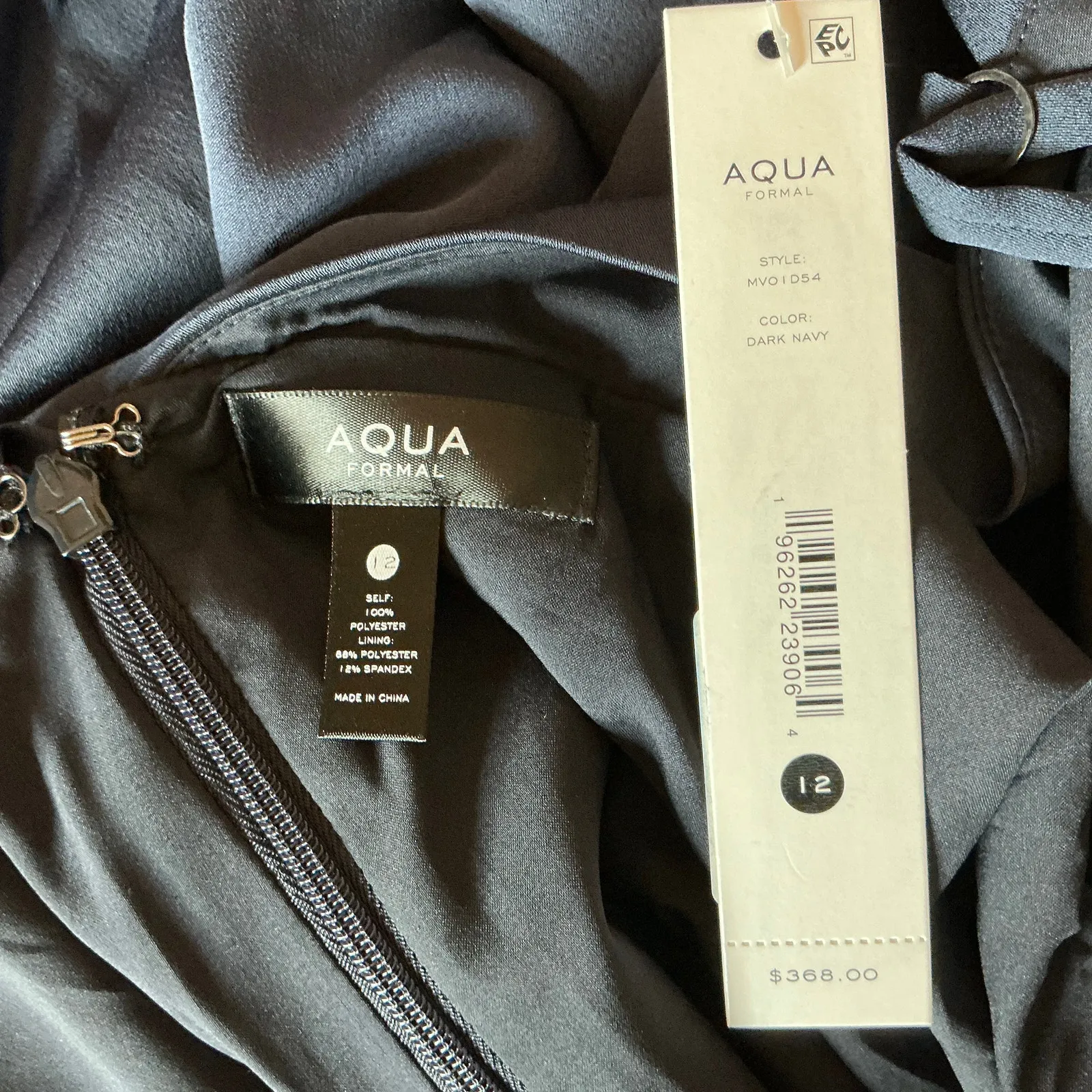 AQUA One Shoulder Backless Long Evening Gown Navy Blue Size 12 Formal Dress - Image 9