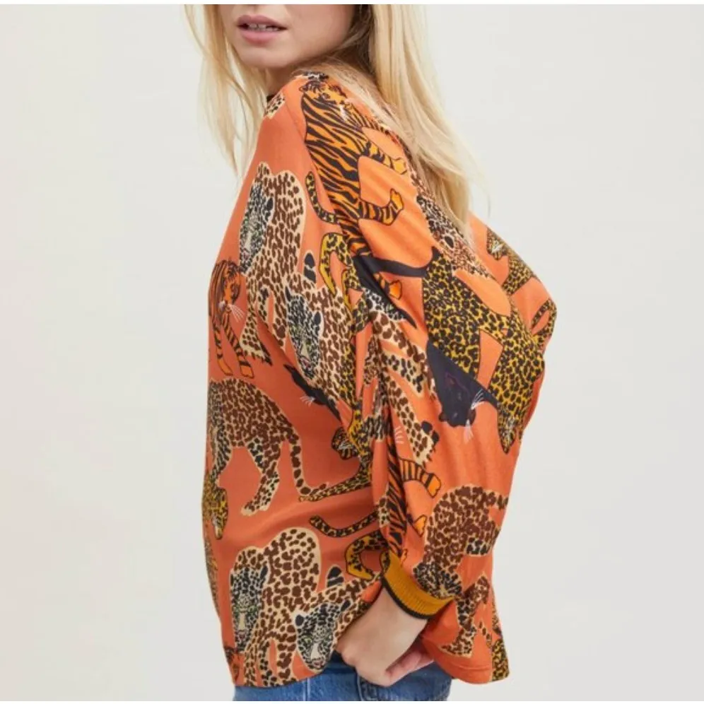 Anthropologie Zaniya Menagerie Animal Print Top Women's XS Orange Boho Hippie - Image 2