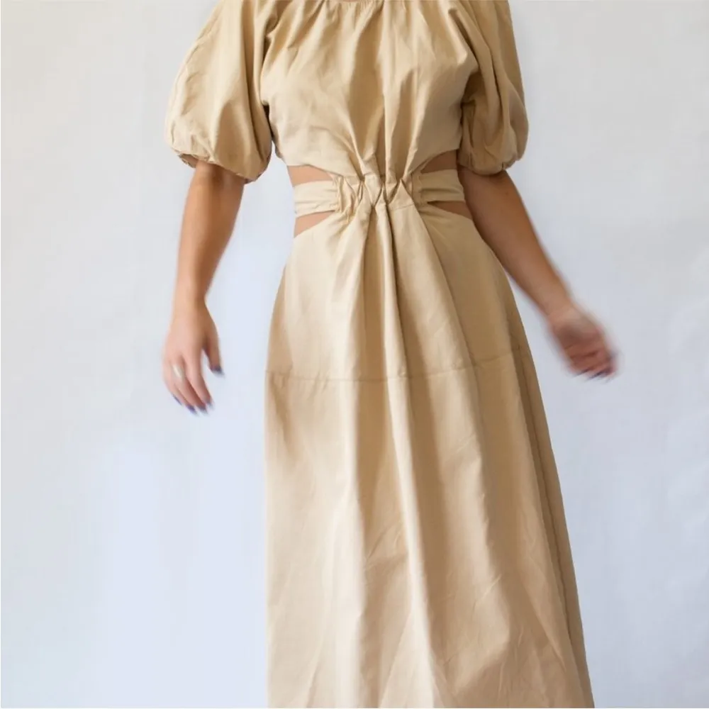 Anthropologie Moon River Puff-Sleeve Cut-Out Poplin Midi-Dress Sz M - Image 5