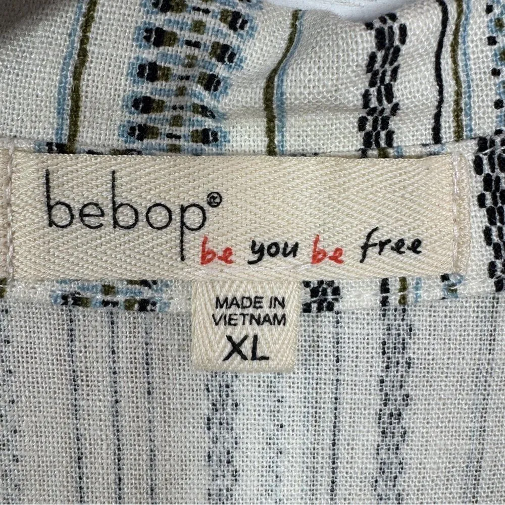 Bebop Striped Linen Blend Sleeveless Shirt Dress Drawstring Waist Cream Blue XL‎ - Image 9