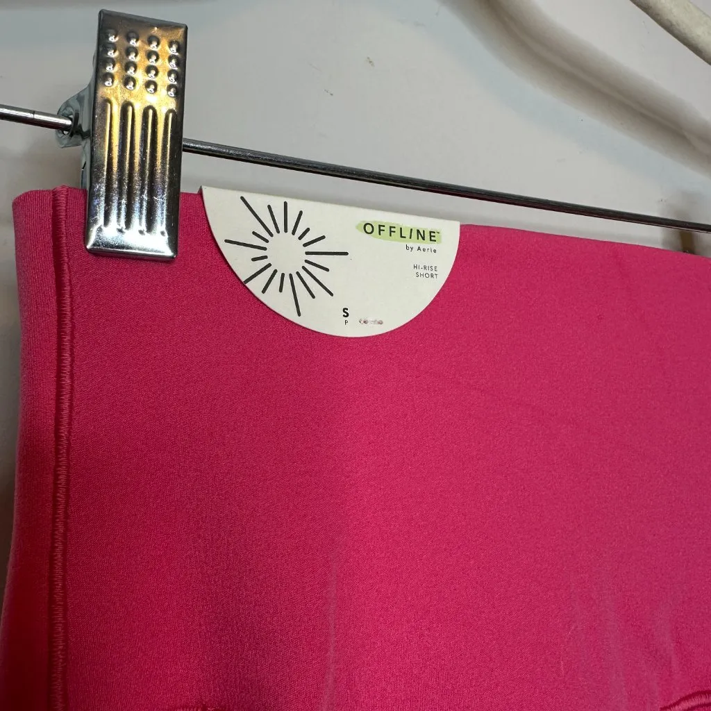 NEW OFFLINE By Aerie Real Me High Waisted Crossover 7/8 Legging Pink Small Short - Image 6