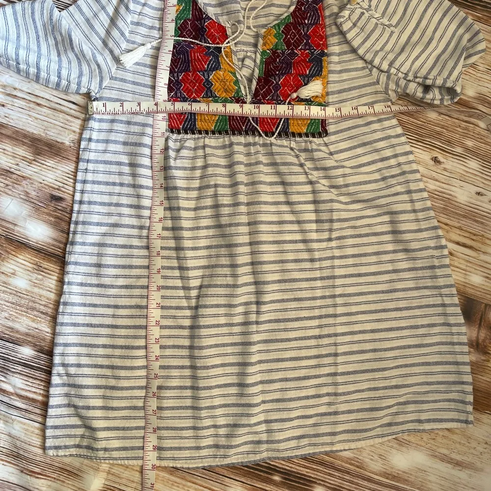 J. Crew Women's Small Boho Tunic Embroidery Top Tassel Striped 3/4 Sleeve Blouse - Image 4