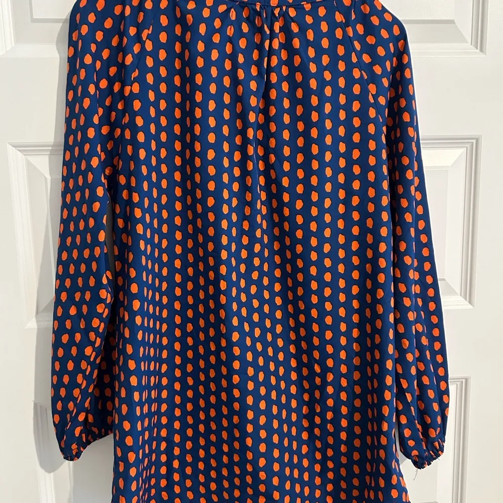 Mud Pie  Long Sleeve Dot Blouse Blue Orange Size M - Image 6