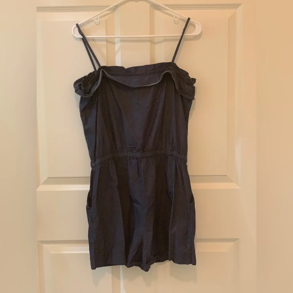 J Crew Navy Blue Ruffled Sleeveless Romper.   Size-Small - Image 3
