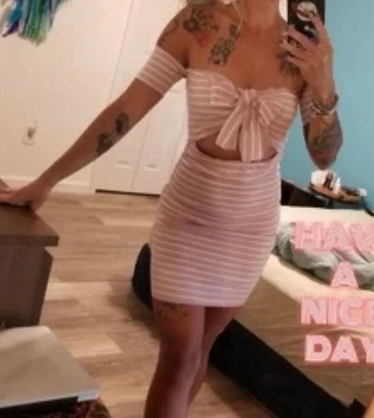 Pink And White Striped Knot Front Dress - Image 3