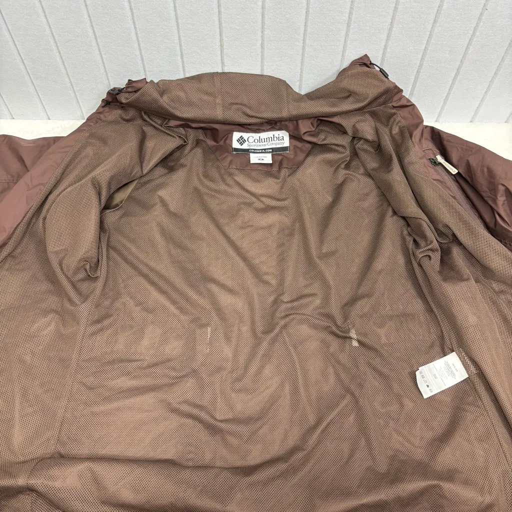COLUMBIA Lightweight Rain windbreaker Brown jacket coat hood & pockets Size M - Image 7