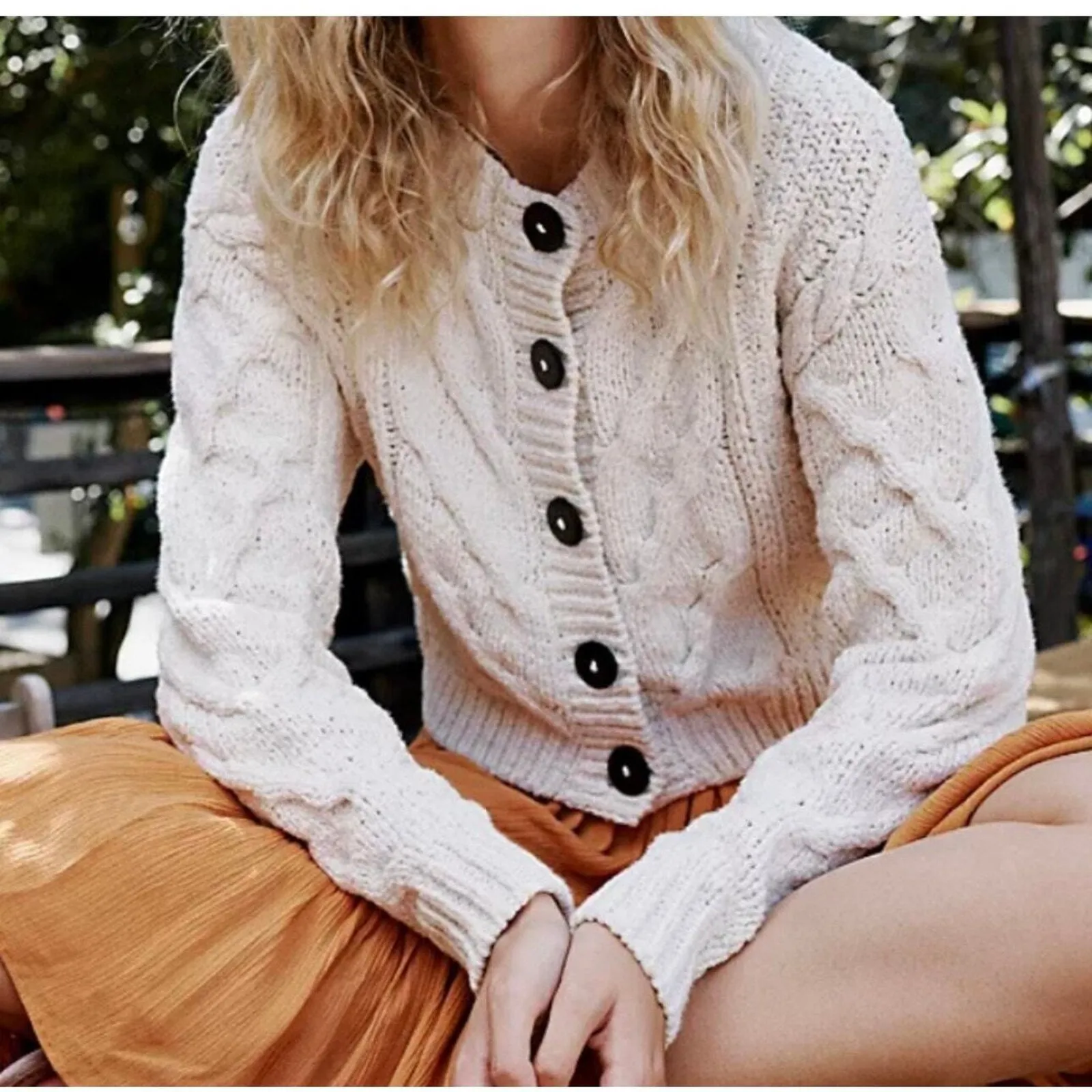 Free People Bonfire Cardigan cream size large - Image 5