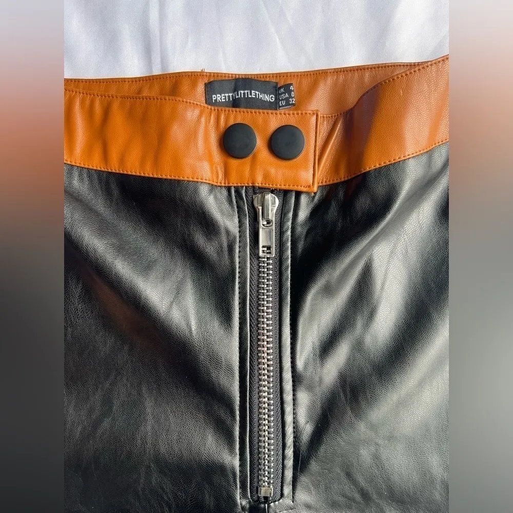 PrettyLittleThing Black Brown PU Faux Leather Panel Wide Leg Pants 0 - Image 8