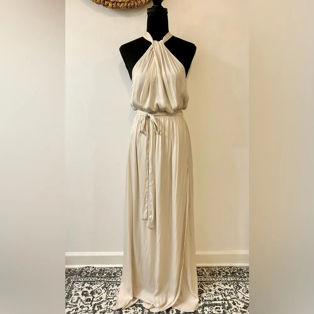 Mustard Seed Tie-Waist Halterneck Dress in Ecru Size Medium - Image 5