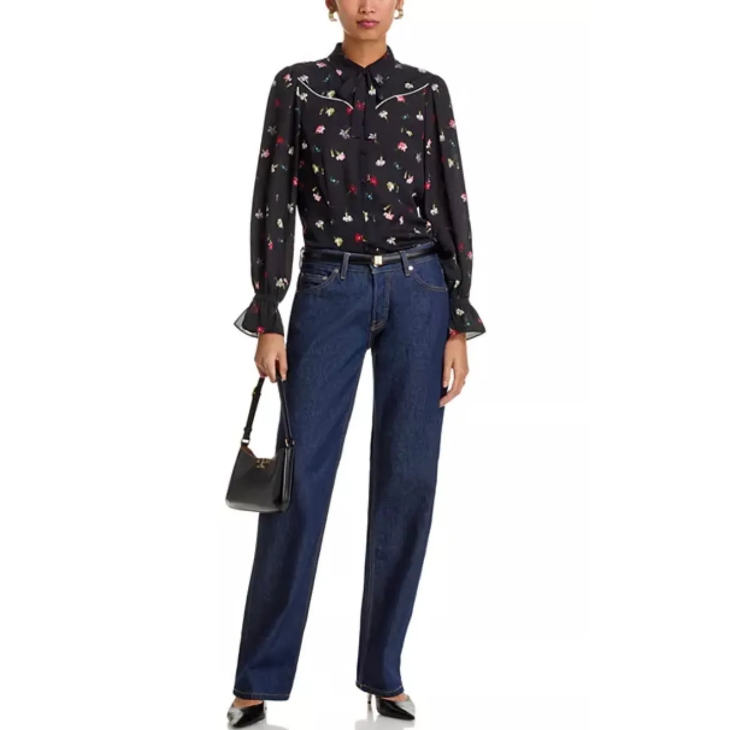 Cinq à Sept Tumbling Carnations Black Floral Blouse - L - Image 2
