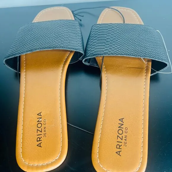 Arizona Womens Black Lupa Flat Sandals Summer Textured Brown - Image 2