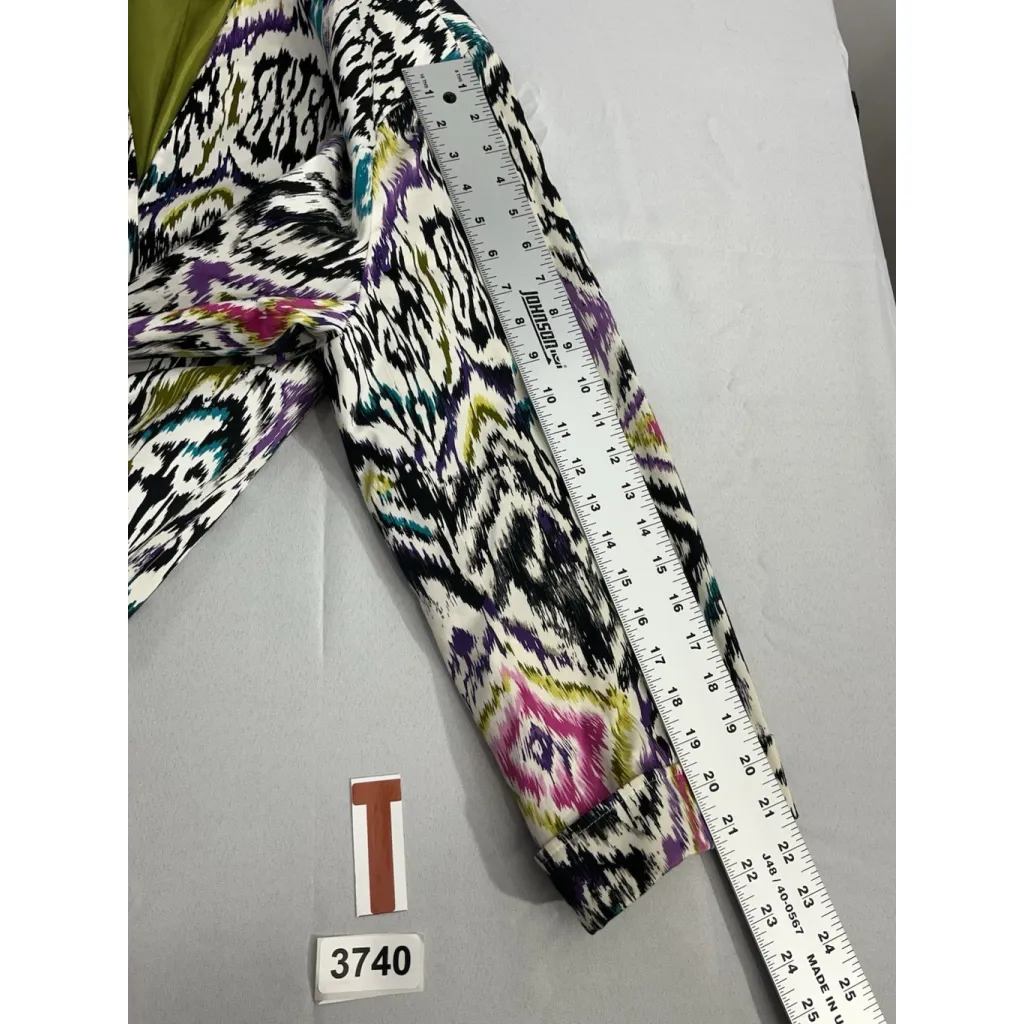 Womans Silk Land 2X Multicolor Geometric Open Front 3/4 Sleeve Lined Blazer - Image 8