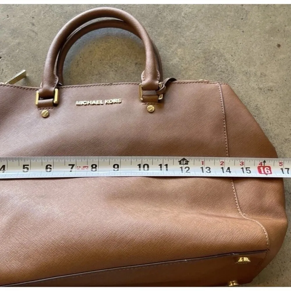 Vintage Michael Kors Women’s  Handbag Bag Brown Gold Saffiano Leather Tote - Image 5