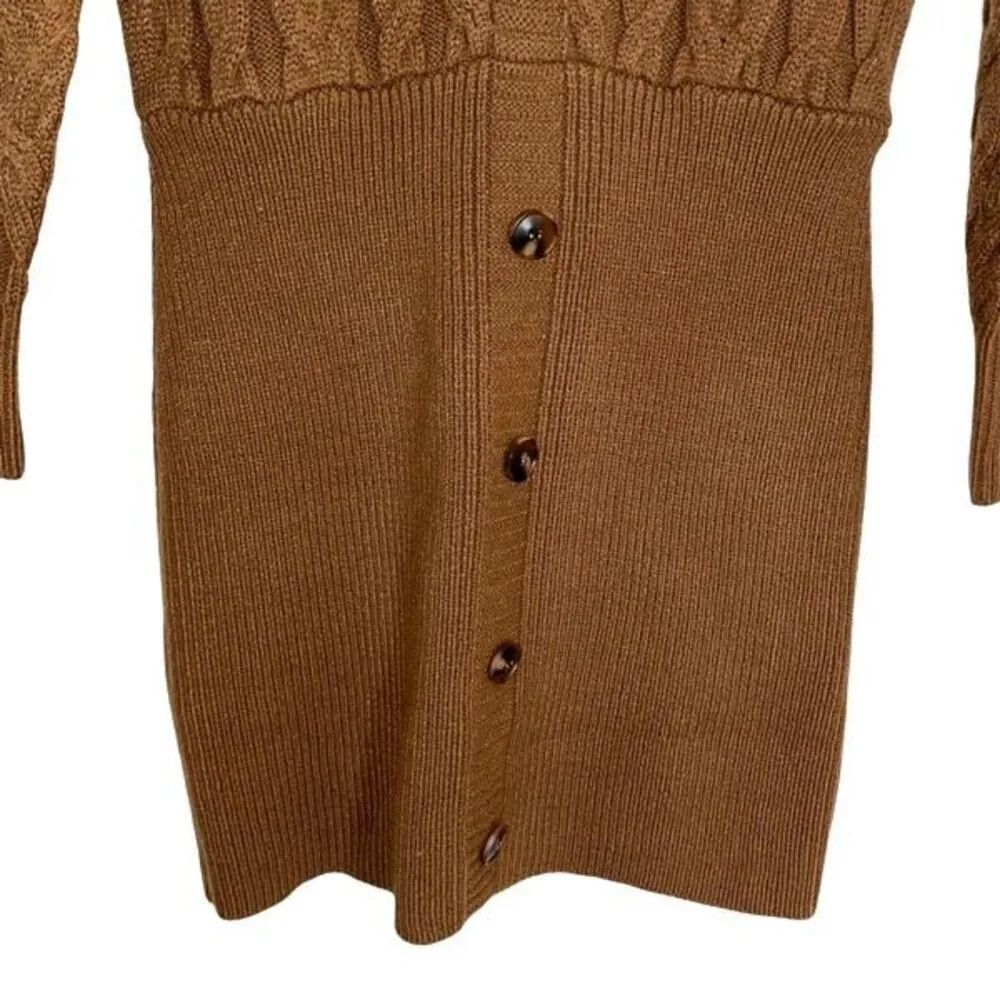 Steve Madden sweater dress fisherman knit V-neck pull over size medium brown NWO - Image 5