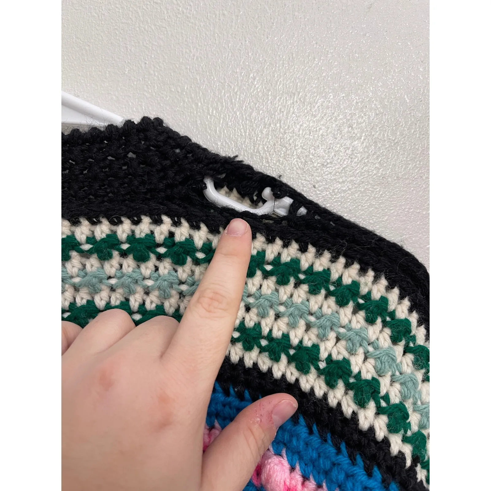 Hand Crocheted Striped Cardigan Chunky Knit Grannycore Sweater w/ Flaw Black - Image 3