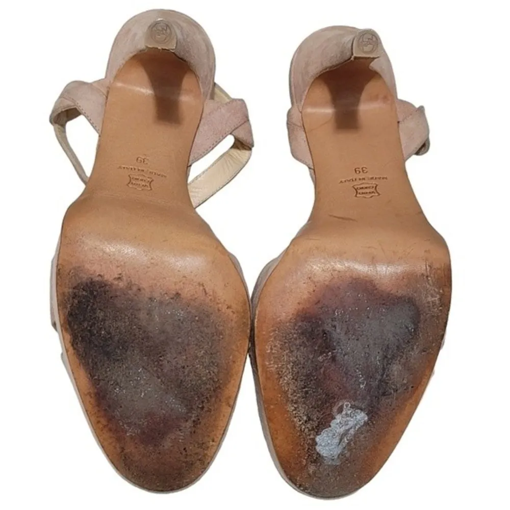 Barneys of New York Italian Tan Suede Open Toe Heels Sz 39 - Image 8