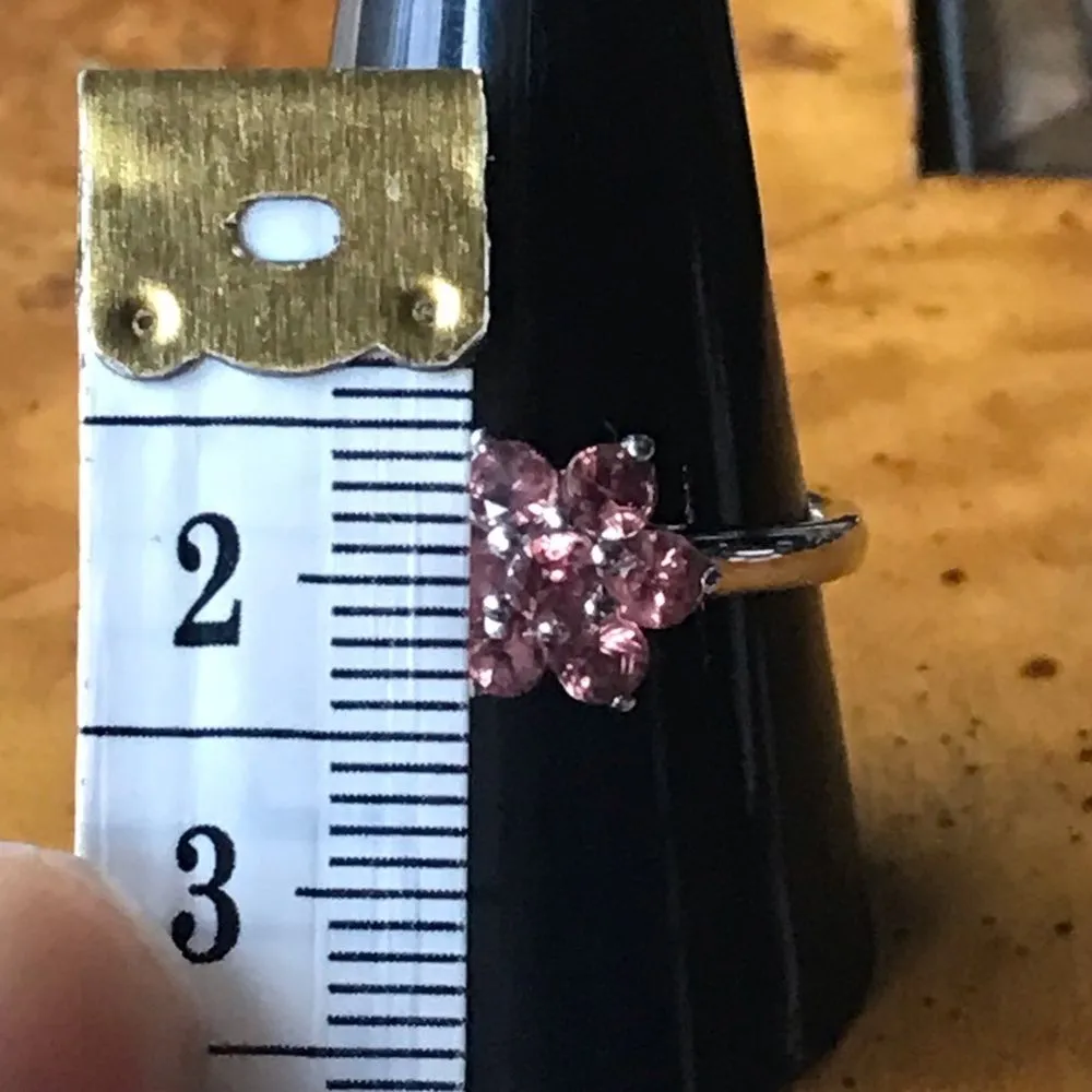 Natural Pink Garnet Sterling Silver Flower Ring Size 10 - Image 5