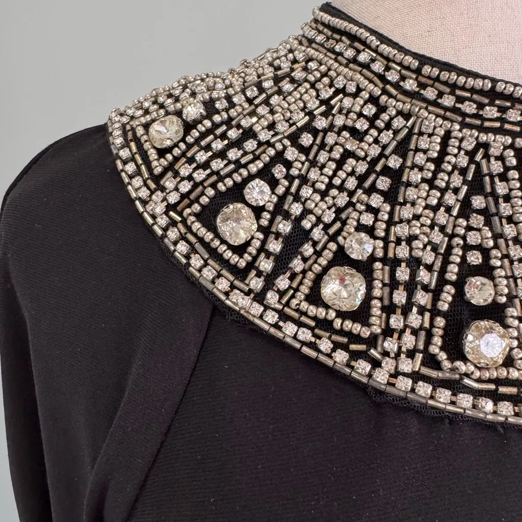 Ieena for Mac Duggal Beaded Collar Long Sleeve Jersey Gown Black Tie Gala sz 6 - Image 8