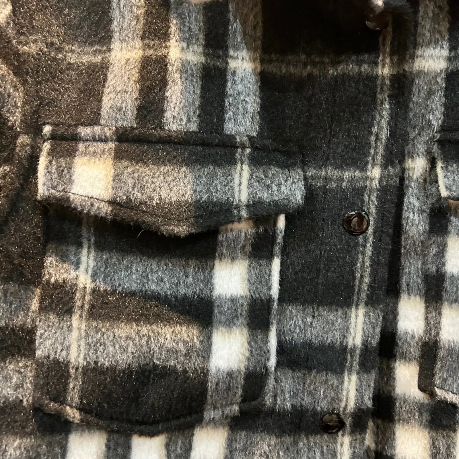 H&M Black Plaid Wool‎ Blend Coat Jacket Flannel Style Small - Image 5