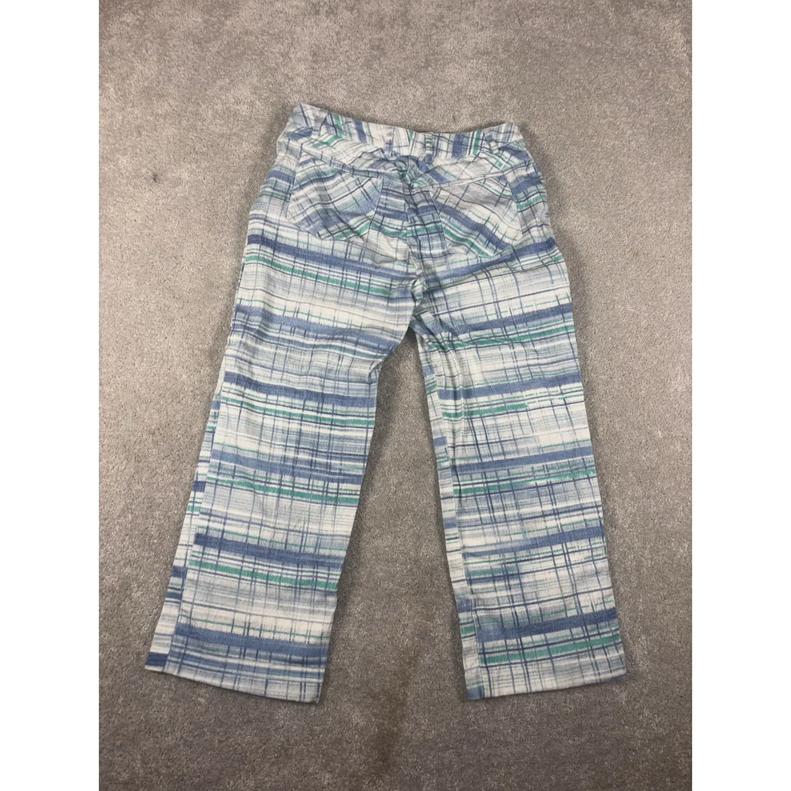 St John Sport Pants Womens 6 Marie Gray Plaid Print Cotton crop Blue - Image 5