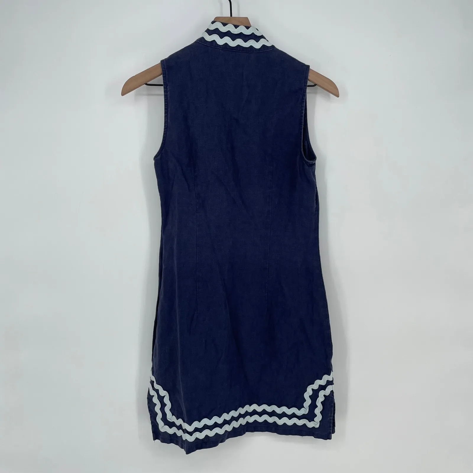 STS Sail to Sable Navy Blue Linen Scallop Trim Sleeveless Tunic Dress XS - Image 5