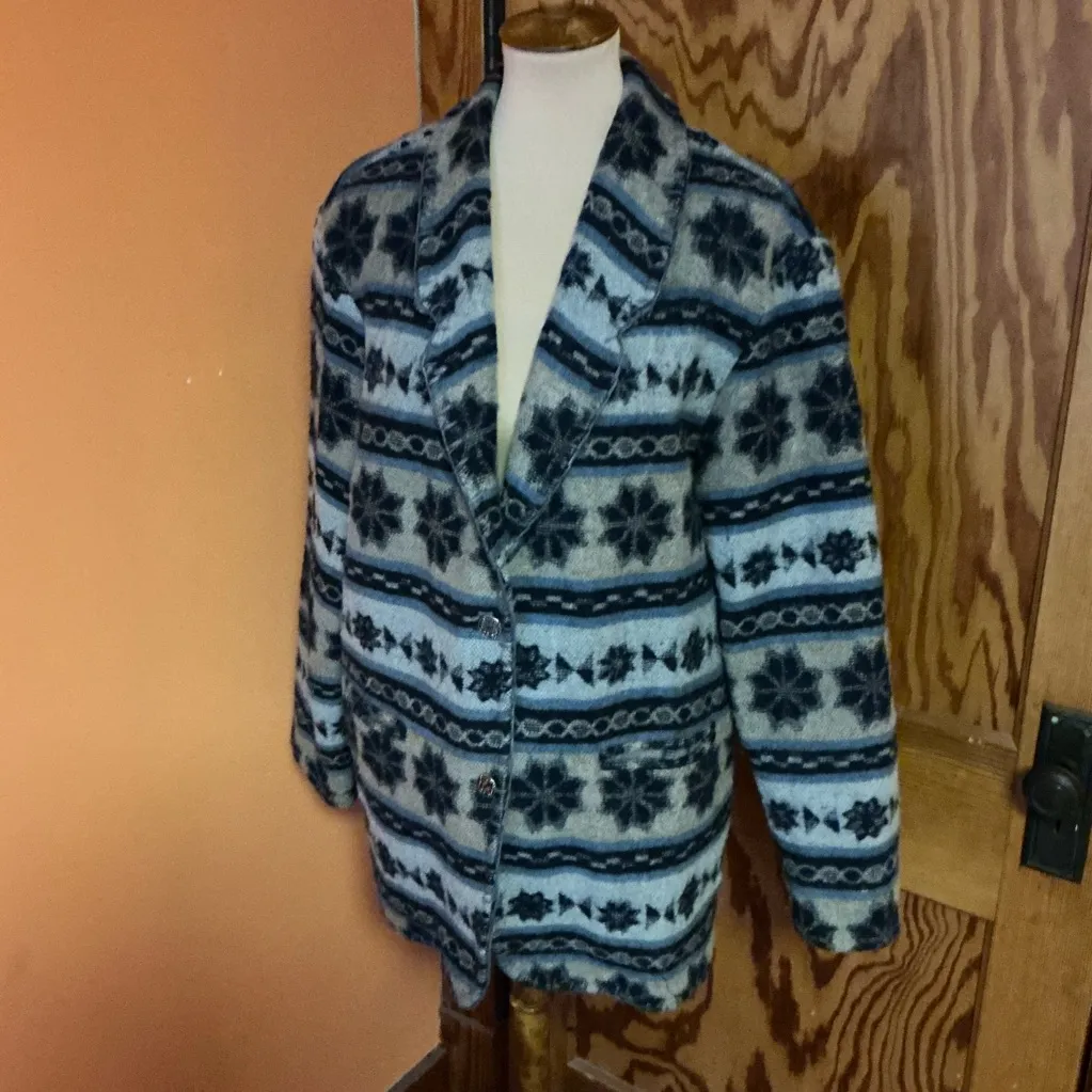 Vtg 90s Southwest Wool Jacket Blue Size L - Image 7