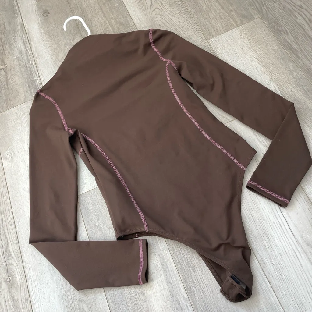 Guess Chelsea Bodysuit high neck long sleeve womens Brown small going out party - Image 4