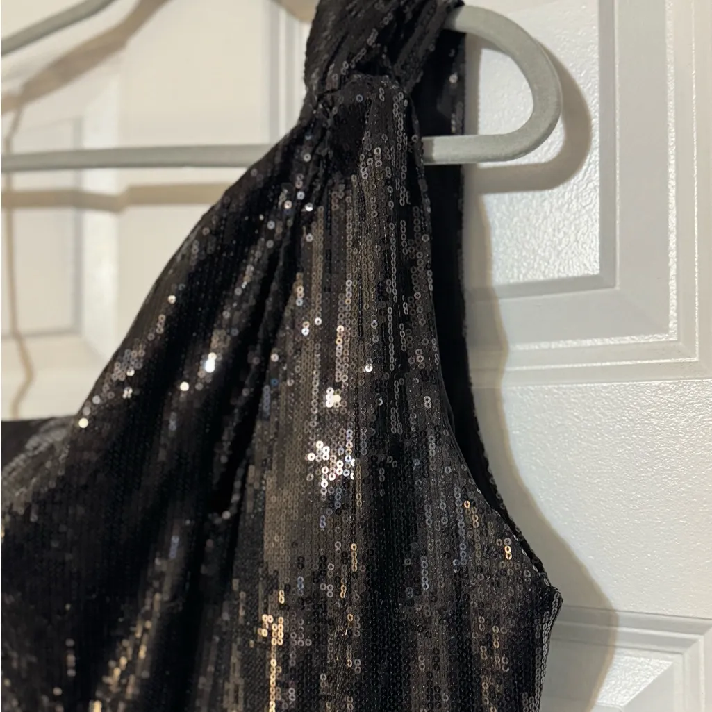 B. Darlin Black Floor Length Sequin Sexy Formal One Shoulder Cutout Gown 13/14 - Image 4