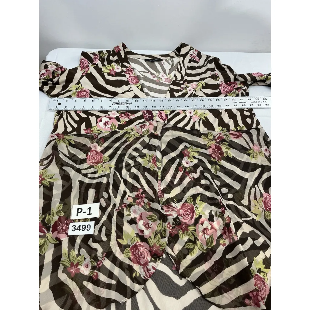 Womans Hope Emma Size 2x Brown Beige Pink Floral Long Sleeve Sheer Kimono Tan - Image 4