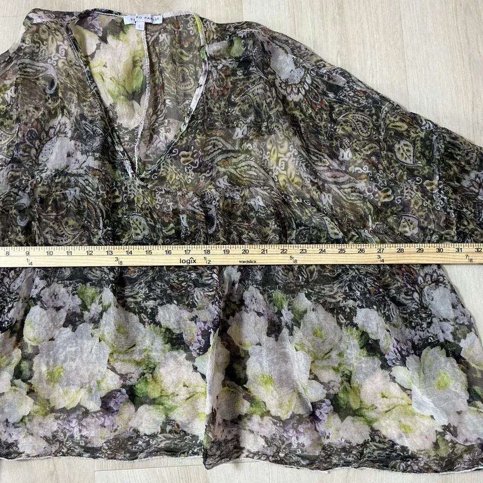 Tempo Paris Women's Flowy Floral Print V Neck Long Sleeve Blouse Top Penny Lane - Image 3