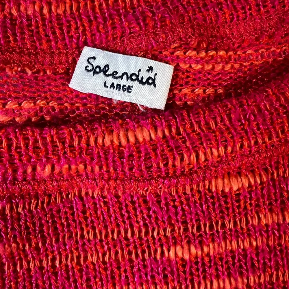 Splendid Hot Pink/Orange Lightweight Boxy Sweater Kangaroo Pocket Size L - Image 6