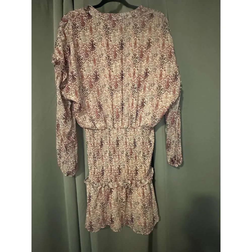 Aqua Bloomingdale's Floral Long Sleeve  smocked waist Dress Boho‎ Chic Romantic - Image 2