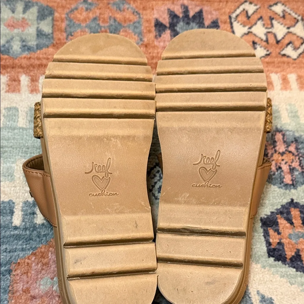 REEF platform Tan Woven Slide Sandals Sz 8 - Image 5