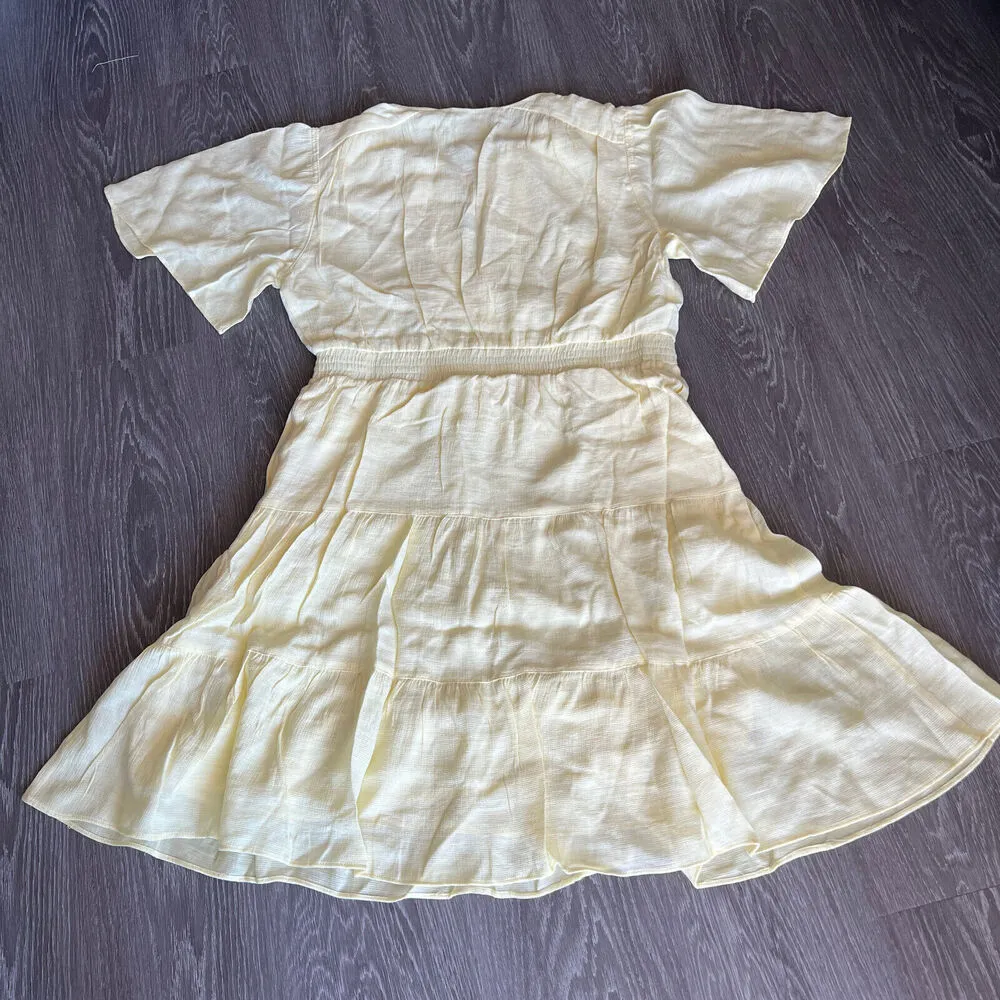 Scotch And Soda Dress Large Midi Paneled With Gathering Details Yellow Preppy - Image 13