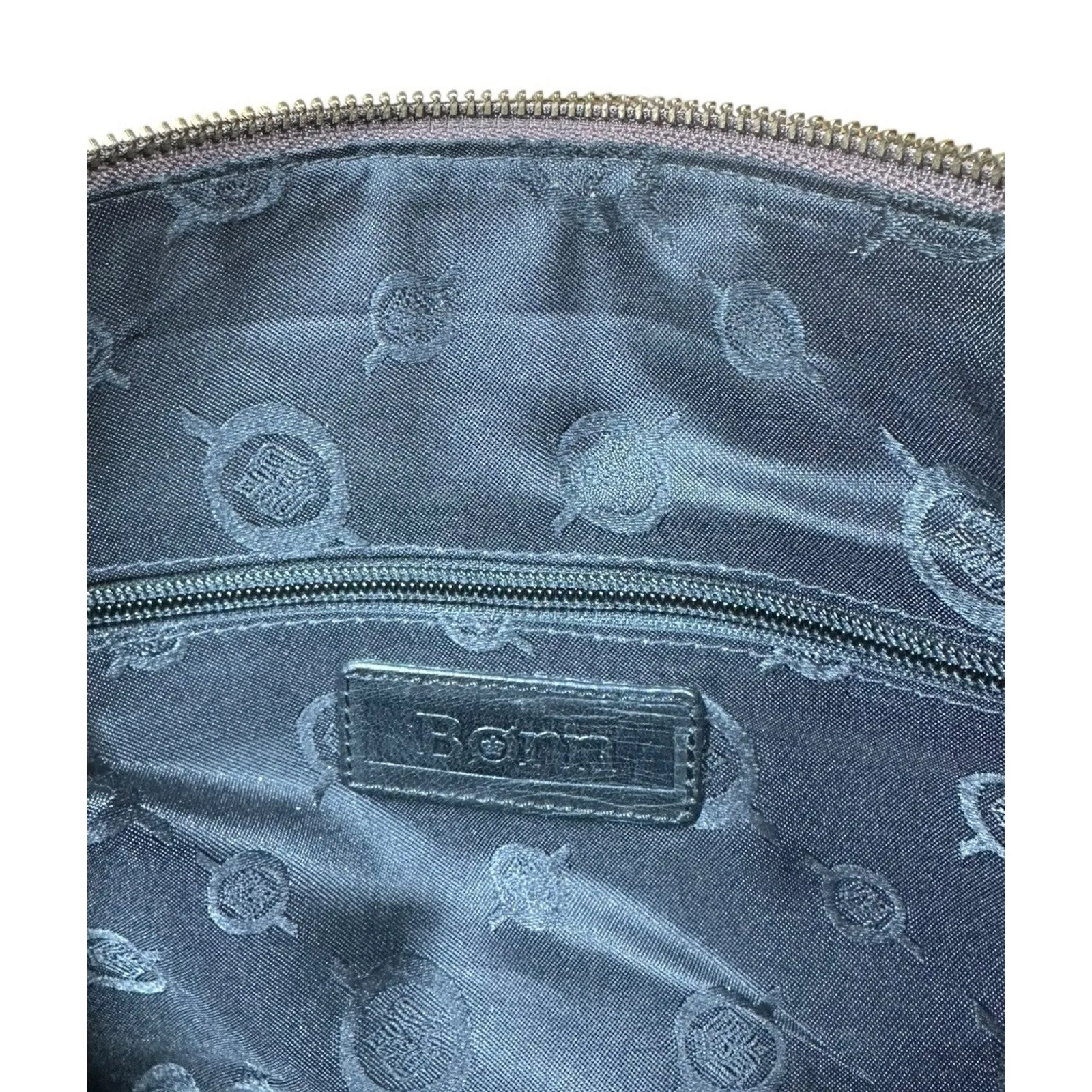 BORN Black Leather Brown Trim Satchel Handbag Purse Double & Long Handle Large - Image 11